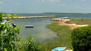 Overlooking entrance to Pocasset river and Buzzards bay on beautiful sunny summer day on Cape Cod