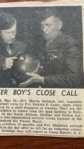 Lucky helmet - The shrapnel pierced his helmet but didn't kill him - WWII miracle