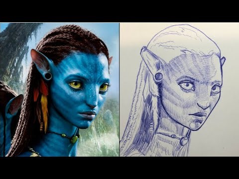 How to draw Neytiri | Avatar Neytiri Drawing w/ ballpoint pen (loomis method w/reference photo)
