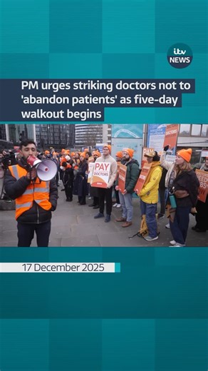 ITV News on Instagram: "The prime minister has urged striking doctors not to “abandon patients” as he branded the five-day walkout “dangerous” and “utterly irresponsible”. Resident doctors, formerly known as junior doctors, have begun days of industrial action in England in an ongoing row over jobs and pay, at a time when hospitals are facing record flu cases. #itvnews #strike #health #nhs"