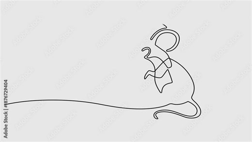 Animated self drawing of continuous line drawing of an animal, a cute mouse sitting with its tail visible, Fauna Appreciation Day. Symbolizing a friendly animal. Full length single line animation
