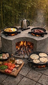 Cooking with Fire and Simplicity: The Power of Outdoor Wood-Fired Stoves The image showcases a compact outdoor wood-fired cooking stove, a beautiful blend of traditional wisdom and modern sustainable design. Built from simple materials and fueled by firewood, this stove demonstrates how cooking can be efficient, eco-friendly, and deeply connected to nature. A Design Rooted in Tradition Wood-fired stoves like this one have been used for centuries across cultures. Their circular, solid structure r