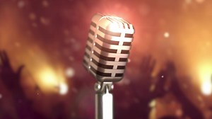 Download Retro microphone stage. Close up vintage microphone on stage. Old microphone on light background for free
