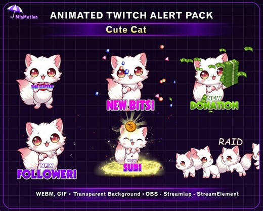 Animated Cute Cat Twitch Alert Pack, Chibi Cat Alert Bundle, Funny Twitch Raid Sub Bits Follower Alert for Streamers - Etsy