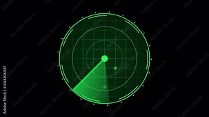 radar screen shows detected objects with sweeping beam. Suitable for technology themes.