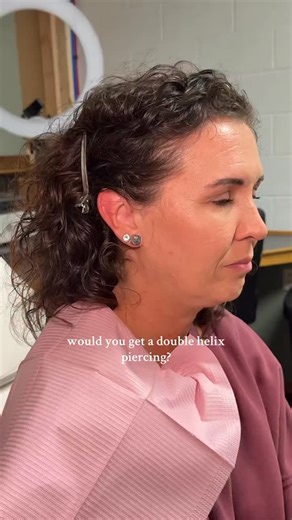 Double helix piercings are spicy, but so worth it! This client took it like a champ!💖👏🏼 #piercings #professionalpiercer #earpiercings #piercingvideo #doublehelixpiercing | La Bella Salon