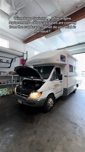 Winnebago Sprinter 🚐 after engine replacement — blow-by gases are coming from the crankcase… What do you think is the issue? #SprinterExperts #MercedesSprinter #Winnebago #SprinterRepair #EngineSwap