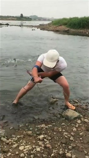 river fishing with spinning reel #fishing #net #shortvideo