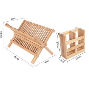 [Hot Item] 2 Tier Bamboo Plate Storage Rack Folding Dish Drying Racks for Kitchen Display Organizer