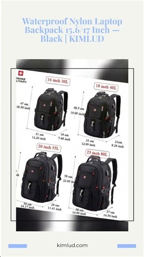 Waterproof Nylon Laptop Backpack 15.6/17 Inch — Black | KIMLUD