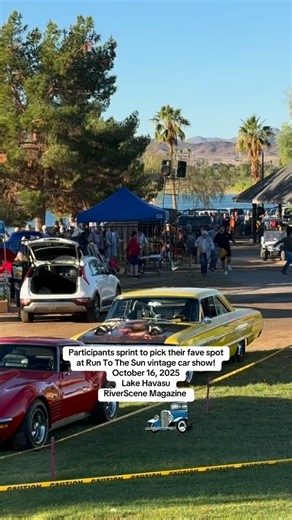 1K views · 398 reactions | Participants sprint to find their favorite spot at the 2025 Run to the Sun car Show in Lake Havasu! This is a yearly tradition on opening day of Run to the Sun! People line up at 10:45 p.m. the night before! #lakehavasu #havasu #riverscenemagazine | RiverScene Magazine | Facebook