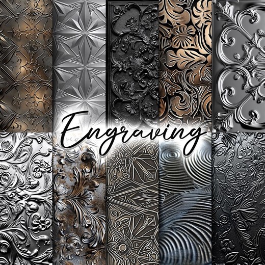 166 Engraving Seamless Pattern | Digital Seamless Pattern Metallic Engraving | 3d Digital Paper | Photoshop Metal Relief Engraving Patterns - Etsy