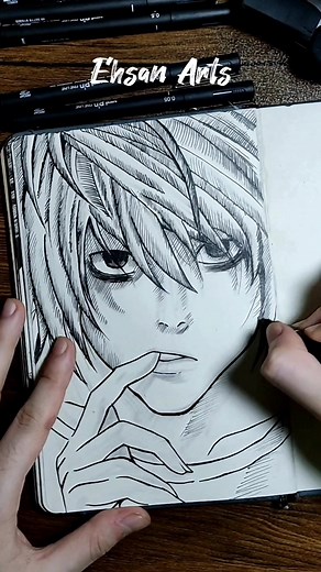 Drawing L from Death Note | Anime Ink Sketch