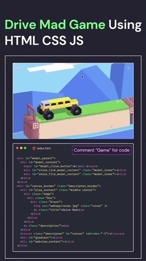 Animated Drive Mad Game using HTML CSS JSC😨☠️razy Next Level Game of Car with 100 levels😯💀 #devgames