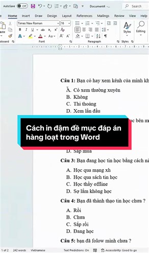 Cách in đậm đề mục đáp án hàng loạt trong Word #tinhocvanphong #word #excel #sachtinhocvanphong