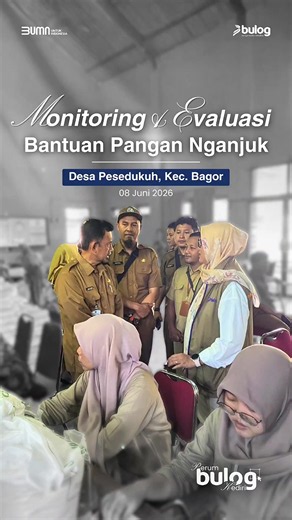 Monitoring & Evaluasi Banpang di Kab. Nganjuk Bantuan Pangan masih proses untuk disalurkan ke seluruh wilayah salah satunya di Desa Pesudukuh, Kec. Bagor, Kab. Nganjuk. Perum BULOG Kancab Kediri bersama DKPP Kab. Nganjuk melakukan monev Banpang dengan peninjauan ke desa untuk mengecek proses penyaluran berupa 20 kg Beras dan 4 L Minyak Goreng. Perum BULOG Kancab Kediri juga terus untuk berupaya menyalurkan Bantuan Pangan secara berkala dan progresif sebagai langkah menjaga stabilisasi pangan bag