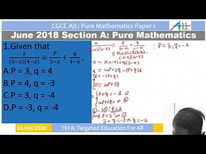 Cameroon GCE Pure Mathematics Paper 1 2018 Question 1