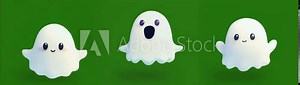 3D animation of a cute ghost character with various expressions. Green screen video background