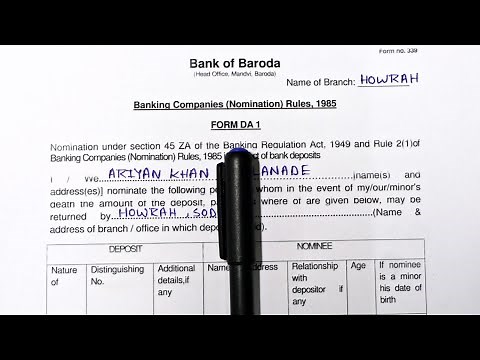 Bank Of Baroda Nomination Form DA 1 Fill Up 2025 | BOB New Nomination Form Fill Up