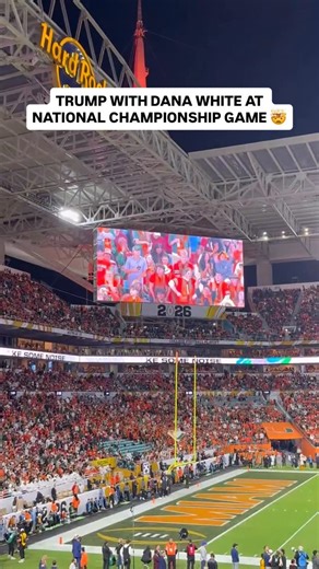 RTN Miami on Instagram: "#RTN: Trump pops up on the jumbotron with Dana White standing right next to him 🏆"