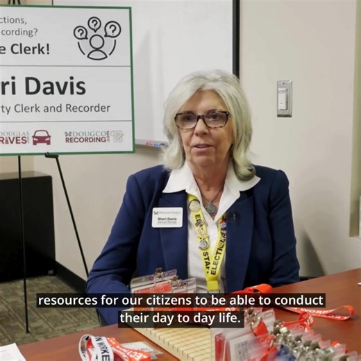 Douglas County Clerk and Recorder Sheri Davis explains the Motor Vehicle, Recording, and Election services our Office provides to our community. Learn more about all Clerk and Recorder services and make an appointment at douglas.co.us/clerk-recorder. #DouglasVotes #DouglasDrives #DougCoRecording #DouglasPassports #LocalGovernment #ServingYouWithExcellence | Douglas County Clerk & Recorder