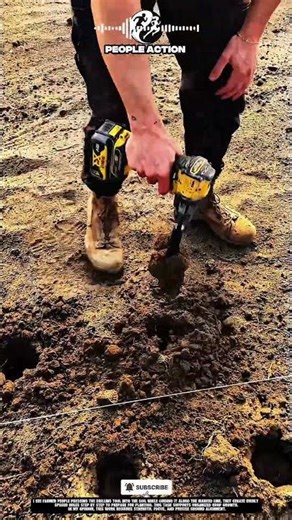 Farmer People Drilling Soil Holes Using Power Tool During Planting Action