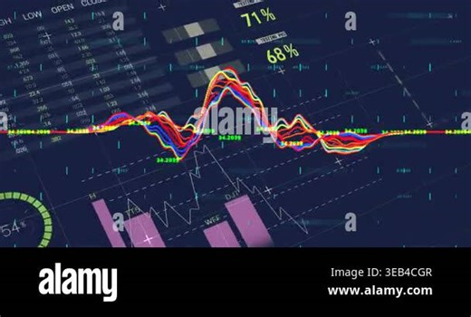 Animation of statistical data processing over grid network against blue background. Computer interface and business technology concept Stock Video Footage - Alamy