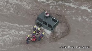 324K views · 2.2K reactions | INCREDIBLE RESCUE! Golder Ranch Fire District firefighters rescued a man and his two daughters from the roof of their vehicle after it was swept away by floodwaters in Tucson. Thankfully, no one was hurt. Great job, firefighters! MORE: https://bit.ly/3xEua0h | FOX 10 Phoenix | Facebook