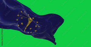 Seamless loop in slow motion of Indiana state flag waving on green screen