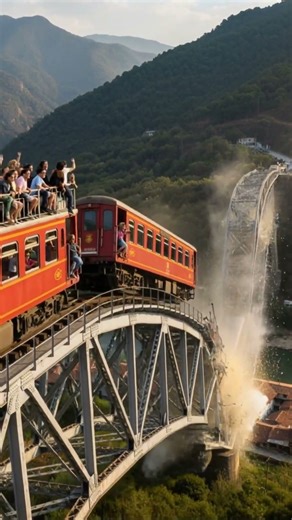 Overloaded Train Triggers Bridge Collapse 😱