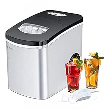 Countertop Ice Makers,26Lbs/24H Stainless Steel Ice Machine Maker,Portable Ice Machine with Ice Scoop and Basket,9 Cubes Ready in 7 Mins,2 Sizes of Bullet Ice for Home Kitchen Office Bar Party