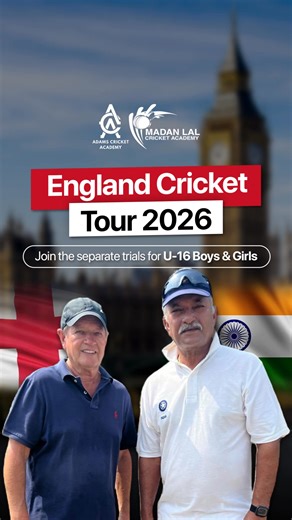 Join the trials for the Adams & Madan Lal Cricket Academy's Indian Colts Junior Cricket Tour to England 2026. We’re all set to take separate Under-16 Boys and Under-16 Girls teams to England for the Apex Cricket Festival 2026 - one of the world’s most prestigious junior cricket tournaments. Experience cricket on the global stage, England 2026 awaits! 📍Chandigarh Trial Details: 28th December 2025 Time: Boys: 11:00 AM – 1:00 PM Girls: 2:00 PM – 4:00 PM Venue: Sai Cricket Academy, TDI Ground, Sect
