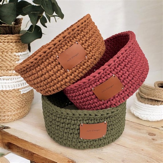 Crochet Cotton Round Baskets Multi-use Storage Organizers in 2 Sizes and Many Color Options - Etsy