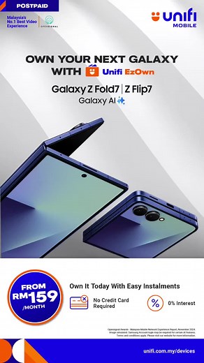 Why wait? Own your Galaxy Z Fold7 | Z Flip7 now with Unifi Mobile! With Unifi EzOwn, enjoy 0% interest instalments and no credit card required. Visit unifi.com.my/devices for more information. #UNI5G #UnifiMobile #SamsungGalaxy #GalaxyAI