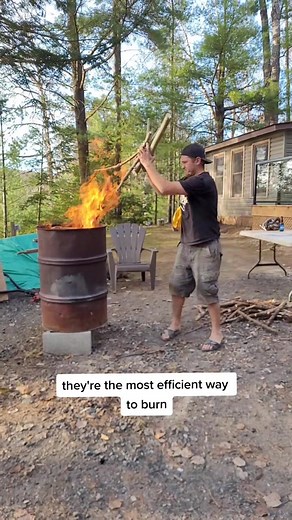 have you ever used a burn barrel, they burn large quantities of wood quickly while containing all the ash! #burnbarrel #bonfire #brushburn #burningbrush #firewood #cottagelife #campfire #firewood