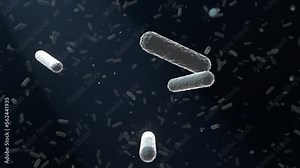 Bacteria animation under the microscope. Escherichia Coli microbe. 3D animation