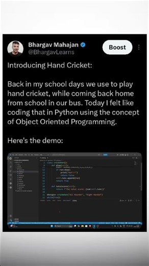 hand cricket! #tech #ai #motivation #python #oops #buildinpublic #aiml #ai #btech #programming
