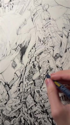 こんな世界観見たことない！ら美しくもカオスな …. #ペン画 #アナログイラスト #artmaking #pendrawing