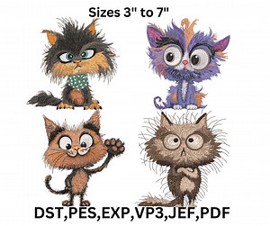 4 Funny Cat Embroidery Designs, Playful Pet Embroidery Pattern, 9 Sizes, Instant Download - Etsy