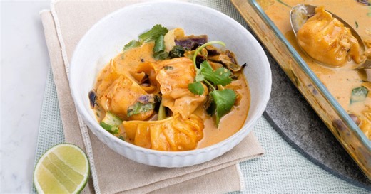 One-pan curry dumpling tray bake