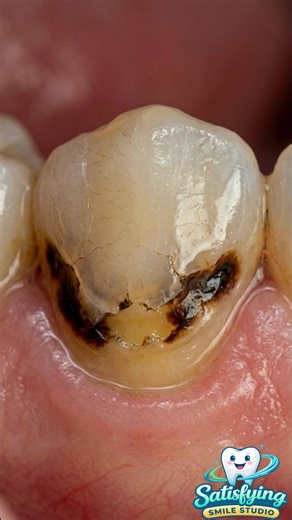 This is what gumline decay really looks like… and how it’s fixed 😨 In this hyper-realistic dental transformation, watch a cervical (gumline) lesion being carefully treated step by step. The decay along the edge of the tooth is removed with precision, revealing the natural structure underneath. From dark, damaged enamel near the gums to a smooth, healthy finish — this restoration shows real dental anatomy and a satisfying transformation. You’ll see how dentists handle sensitive gumline areas whi