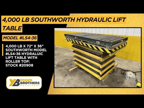 4,000 LB X 72" X 36" SOUTHWORTH MODEL #LS4-36 HYDRALUIC LIFT TABLE WITH ROLLER TOP: STOCK #20908