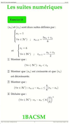 Exercice 13 Les suites numeriques 1BACSM Maths space2study M1BSMS4v18 #maths