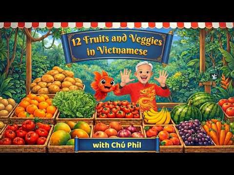 🍎 12 Fruits and Veggies in Vietnamese | Learn Vietnamese with Songs 🎶 #learnvietnamese #vietnamese