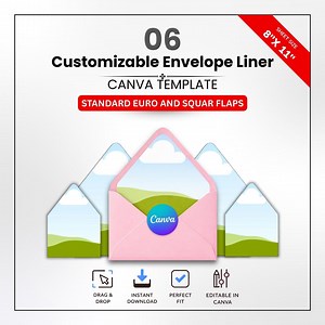 06 Custom Envelope Liner Canva Template, DIY Editable Envelope Liner Design, Euro Flap and Square Flap Liners, 8x11 Printable Sheet - Etsy UK