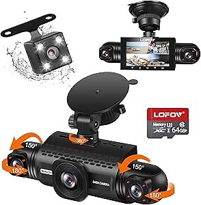 360 Degree View 4 Channel Dash Cam Front and Rear Inside Left Right, LOFOV Dash Camera for Cars FHD 1080P Free 64GB SD Card, Multi-Ch Dash Camera for Cars,Night Vision, 24H Parking Mode (3.03 inches)