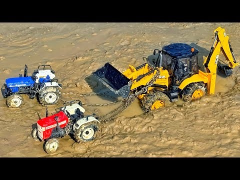 New JCB 5CX Muddy Accident Pulling Out Swaraj Tractor New Holland Tractor | Jcb Tractor Cartoon