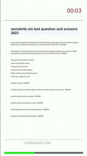 Wonderlic Sample Questions 50 Questions with 100 Correct Answers 1 Latest