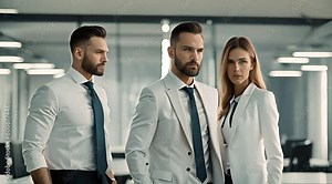 Solid Teamwork Video Concept: Confident Business Partners Standing Back to Back in Office