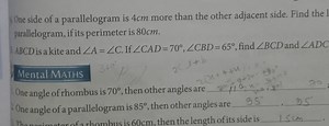 One side of a parallelogram is 4 cm more than the other adjacen... | Filo